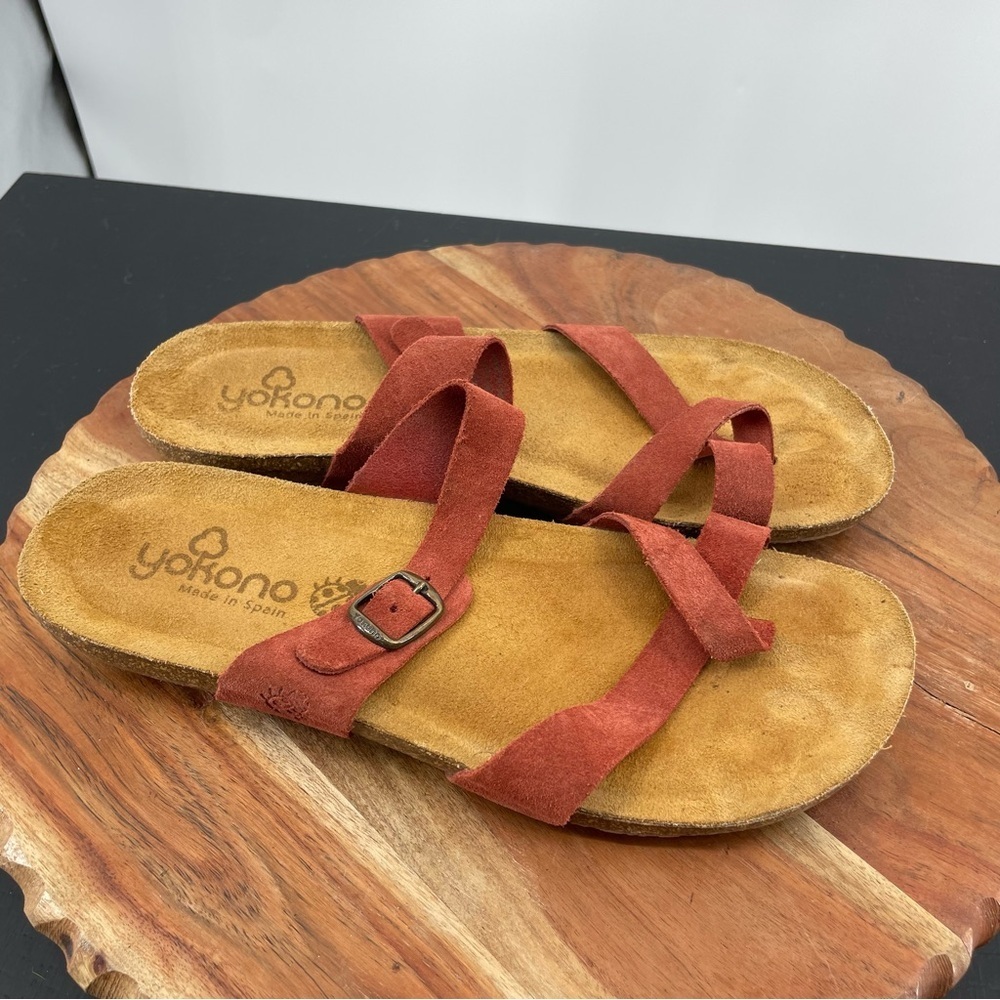 yokono Made In Spain Ring Toe Slide Leather Suede Sandals coral Sz 9